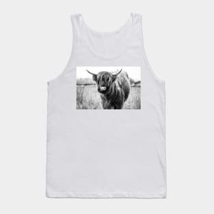 Highland Cow Landscape, Black and White Tank Top